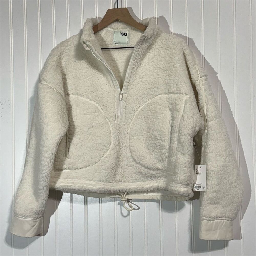 SO The Cozy Pullover Sherpa Fleece 1/4 Zip White S NWT Athleisure Cottagecore